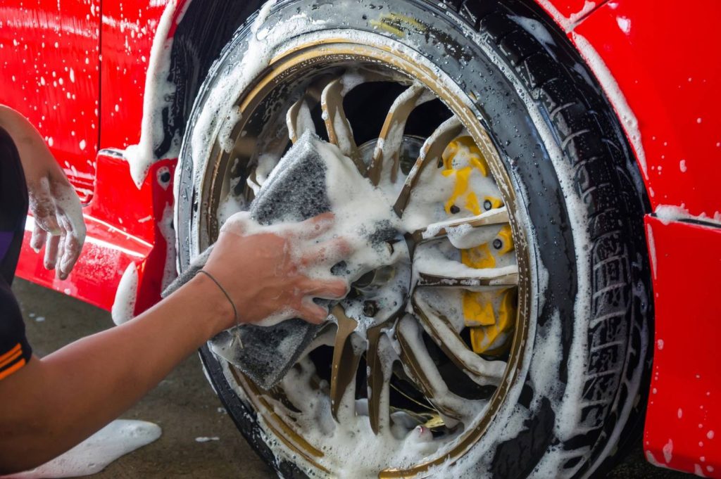 Thorough wheel and rim scrubbing included with your exclusive car wash membership Katy TX for an all-over clean.
